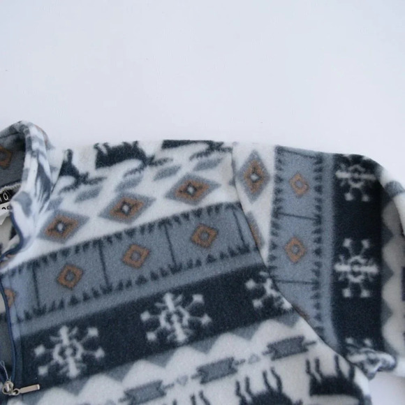 Vintage Trend Basics Grey & Cream Reindeer  Fleece Quarter Zip Sweater M - Picture 9 of 12